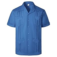 VATPAVE Mens Linen Cuban Guayabera Shirts Casual Button Down Short Sleeve Summer Shirts