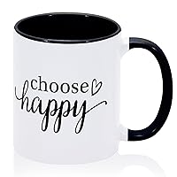 Funny Mug Choose Happy Coffee Cup Retro Ceramic Mugs Gifts for Dad Husband Colleague Girls 11oz Black