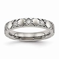 Chisel 4mm Titanium Polished Criss Religious Faith Cross Grooved CZ Cubic Zirconia Simulated Diamond Ring Size 10 Jewelry for Women