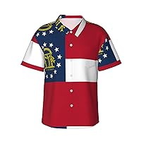 Georgia Flag Men's Casual Button-Down Hawaiian Shirts â€“ Funky Tropical Summer Outfits â€“ Retro Printed Beach Wear for Men