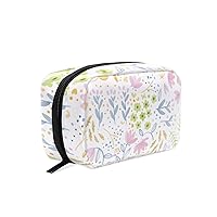 Varicolored Flower Cosmetic Bag for Women Travel,Square Shapes Portable Makeup Bag Purse Handbag Organizer