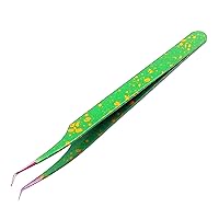 G.S Tweezers For Russian Volume Eyelashes Eyebrow Extensions To Create And Work With 2d, 3d, 4d, 5d, 6d Volume Fans Tool Beauty Lash Application Accessory (Green & Yellow)