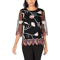 Alfani Womens Embroidered Pullover Blouse