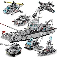 Navy Destroyer Building Block Set, Warship Building kit 6 in 1 Military Battleship Building Set Toy Gift for Boys Aged 8 +, Adult Gift 1560 Pieces