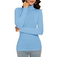 Women's Turtleneck Long Sleeve Thermal Tops Slim Fitted Lightweight Thin Basics Layer Tshirt (XS-2XL)