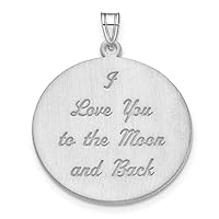 925 Sterling Silver Brushed I LOVE YOU TO THE MOON AND BACKCustomize Personalize Engravable Charm Pendant Jewelry Gifts For Women or Men (Length 0.98