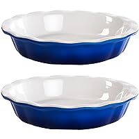 Lareina Ceramic 9 Inch Deep Dish Pie Pans, Set of 2, Blue, Non-Stick, Oven & Dishwasher Safe, Ideal for Baking Pies, Quiches, Cakes