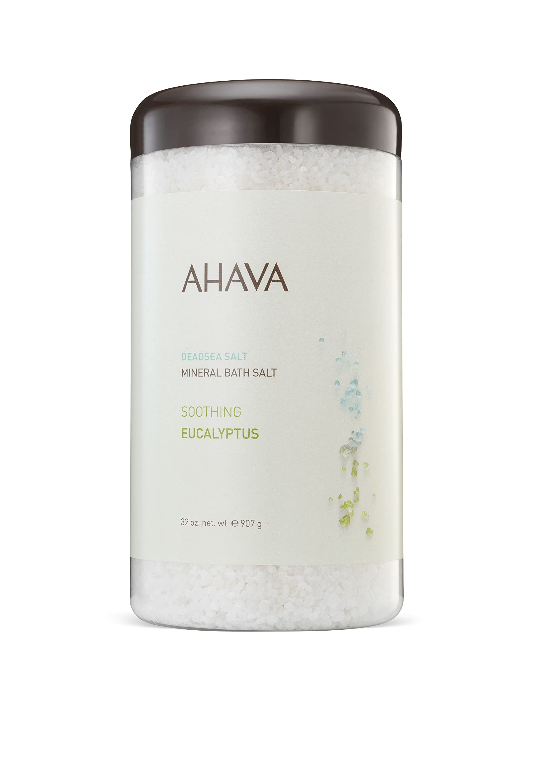 AHAVA Dead Sea Mineral Bath Salt, Soothing Eucalyptus - Intense Relaxation for Body & Mind, Elevates Moisture, Softens & Eases Sore Muscles, Enriched by Exclusive Dead Sea Salt & Osmoter blend, 32 Oz