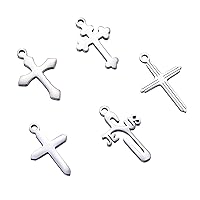 10 Pcs 5 Style 304 Stainless Steel Cross Charms Religious Prayer Mini Charm Assorted Lot for Jewelry Making DIY Craft Accessories