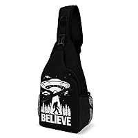 Bigfoot Alien UFO Printed Crossbody Sling Backpack Multipurpose Chest Bag Daypack for Travel Hiking