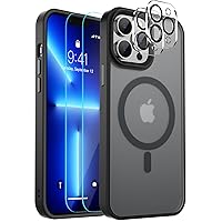 SUPFINE Magnetic for iPhone 13 Pro Max Case, [Compatible with MagSafe] [10 FT Military Grade Drop Protection] 2X [ Tempered Glass Screen Protector+Camera Lens Protector] Slim Phone Case,Matte Black