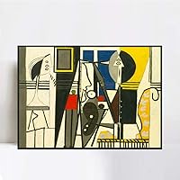 INVIN ART Framed Canvas Giclee Print Art Painter and Model by Pablo Picasso Wall Art Living Room Home Office Decorations(Black Slim Frame,24