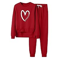 Sweatsuit Set for Women 2 piece Fleece Lined pullover crew neck Sweatshirt and Baggy Sweatpants with Pockets