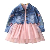 Yao Spring Autumn Little Girls Clothing Set Child Kids Denim Jacket and Long Sleeve Dress 2 Pieces Set