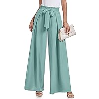 Wide Leg Pants for Women High Waisted Palazzo Pants Work Casual Flowy Tie Knot Trousers with Pockets