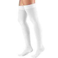 Truform 20-30 mmHg Compression Stockings for Men and Women, Thigh High Length, Dot Top, Closed Toe, White, Large