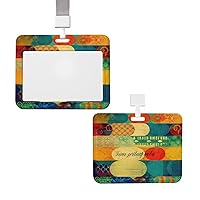 ID Badge Holder Waterproof Name Card Badge Holder Color Collage Pictures Name Tag Holder Plastic Card Sleeve with Breakaway Lanyard Vertical Card Protector Cover Case for Nurse Doctor Office Work