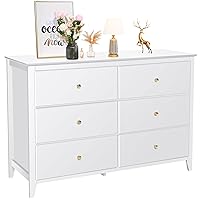 White Dresser 6 Drawer, Large Dresser for Bedroom, Chest of Drawers Wood,Bedroom Dressers TV Stand with Drawers for Clothing, Kids, Baby