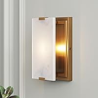Nathan James Ezra Wall Sconce with Marble Shade, Minimalist Wall Light for Bedroom, Living Room, or Vanity, Vintaged Brass/Marble
