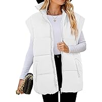 Esobo Puffer Vest Women Cap Sleeve Zip Up Outerwear Lightweight Stand-up Collar Padded Jacket Coat with Pockets