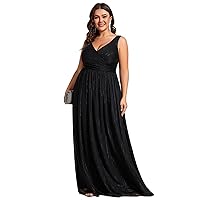 Ever-Pretty Plus Women's V Neck Sleeveless A Line Glitter Plus Size Maxi Prom Dress 02096-DA