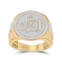 The Diamond Deal 10kt Yellow Gold Mens Round Diamond Allah Islam Circle Ring 3/4 Cttw