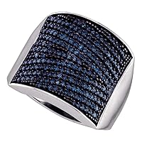 TheDiamondDeal 10kt White Gold Womens Round Blue Color Enhanced Diamond Cocktail Ring 1.00 Cttw
