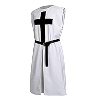Renaissance Medieval Black Templar Sleeveless White Tunic (Size = XXS-7XL)