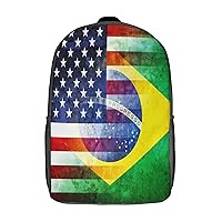 Vintage USA and Brazil Flag 17 Inches Unisex Laptop Backpack Lightweight Shoulder Bag Travel Daypack