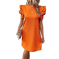 Mini Short Dresses for Women Solid Puff Sleeve Tunic Dress Round Neck