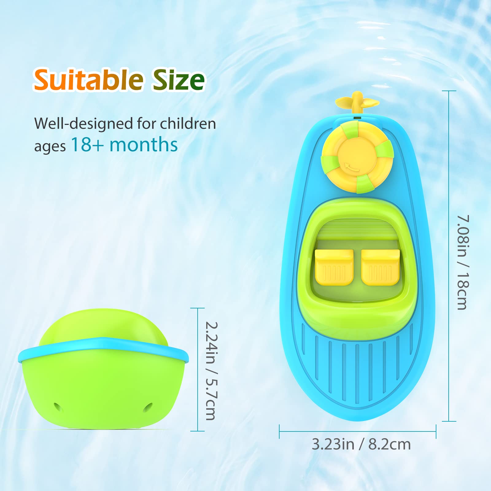 KINDIARY Bath Toy, Floating Wind-up Boat, Water Table Pool Bath Time Bathtub Tub Toy for Toddlers Baby Kids Infant Girls Boys