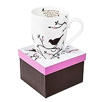 Divinity Boutique Inspirational Ceramic, Brown Birds on White Mug, 1 Theses. 5:16-17, The Joyful Always Pray, Multicolor, One Size,12 fluid ounce
