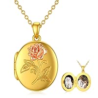 10K 14K 18K Solid Gold/Plated Gold Oval Locket That Holds Multi Pictures Personalized Oval Sunflower/Starburst/Rose Locket Necklace Gift