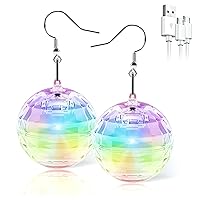 Disco Ball Earrings 16 Light Modes Rechargeable Light up Earrings LED Earrings Ball for Women Disco Party Dance Accessories