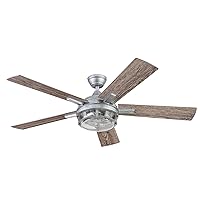 Prominence Home Freyr, 52 Inch Indoor Outdoor LED Ceiling Fan with Light, Remote Control, Dual Mounting Options, 5 Dual Finish Blades, Reversible Motor -51484-01 (Painted Galvanized)
