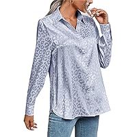 Women Print Luxury Blouse Spring Summer Long Sleeve Lapen Vintage Button Up Shirt Office Satin Top Large Size