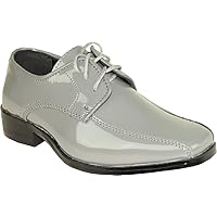 VANGELO Boy Tuxedo Shoe TUX-5K Square Toe for Wedding Formal Events with Wrinkle Free Material Grey Patent 11K