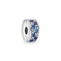 Pandora Blue Pavé Clip Charm Bracelet Charm Moments Bracelets - Stunning Women's Jewelry - Gift for Women - Made with Sterling Silver & Cubic Zirconia