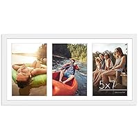 Americanflat 8x16 Collage Picture Frame in White - Displays Three 5x7 Frame Openings - Engineered Wood Panoramic Picture Frame with Shatter Resistant Glass, Hanging Hardware, and Easel