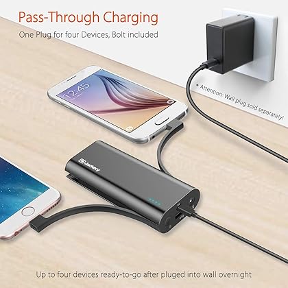 Portable Charger Jackery Bolt 6000 mAh Power Outdoors - Power bank with built in Lightning Cable [Apple MFi certified] iPhone Battery Charger External Battery, TWICE as FAST as Original iPhone Charger