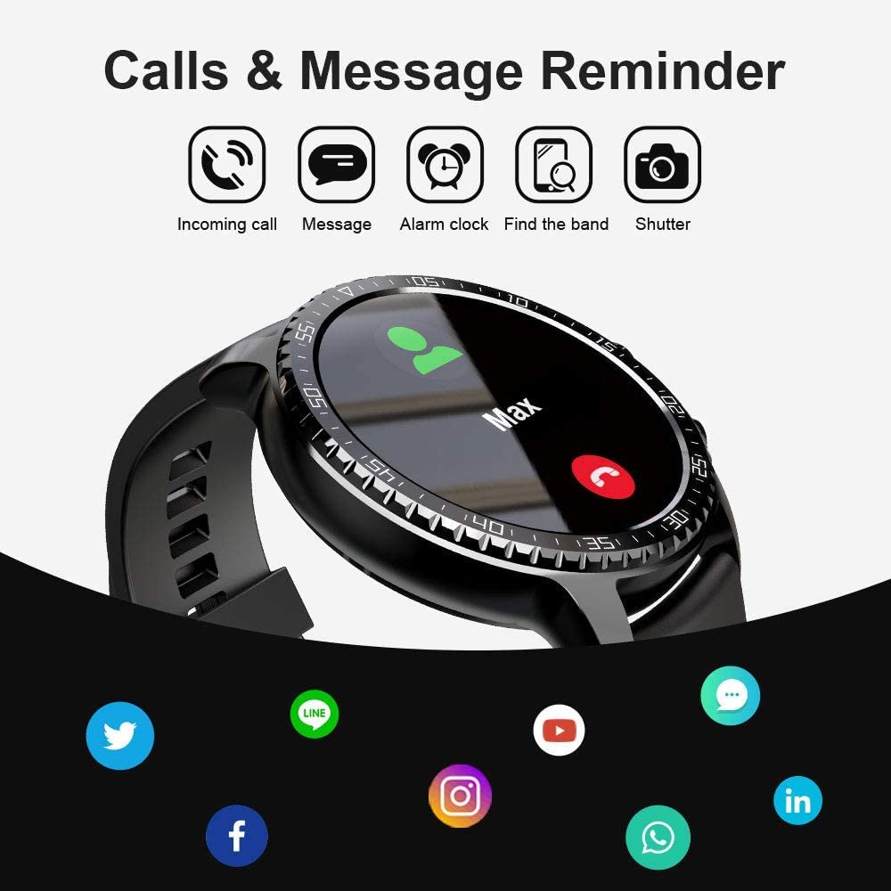 Tinwoo Smart Watch for Android/iOS Phones,46mm Support QI Wireless Charging,Bluetooth Health Tracker with Heart Rate Monitor,Smartwatch for Women Men, 5ATM Waterproof (22mm TPU Band Black)