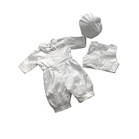 Christening Outfit with Bonnet 3 Pieces Baby Boy Baptism Suits Infant