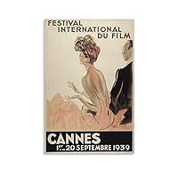 Vintage Movie Poster 1939 French Riviera Cannes Film-Festival International Du Film Canvas Wall Art Prints for Wall Decor Room Decor Bedroom Decor Gifts 24x36inch(60x90cm) Unframe-style