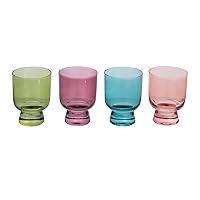 Creative Co-Op Hand Blown Footed Drinking Glasses, 6 Ounces, 4 Assorted Colors Glassware, Multi