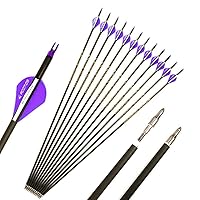 600 Spine Arrow 26 Inch Arrow Target Practice Arrow Hunting Arrow Carbon Arrows Compound Bow Recurve Bow Adult Youth Archery Indoor Outdoor Shooting Bullet Field Tip 12pc Purple