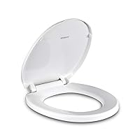 Toilet Seat Round with Non-Slip Seat Bumpers, Universal Quiet-Close Toilet Lid, Never Loosen and Easy to Install, Durable Plastic, White, Fits Standar