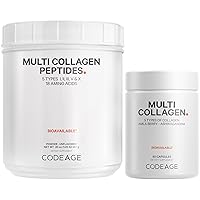 Multi Collagen Protein Capsules & Multi Collagen Protein Powder Bundle | Multi Collagen Pills, Collagen Types I, II, II, V & X, 90 Count | Multi Collagen Peptides - Pure, Hydrolyzed, 20 oz