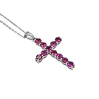 3.70 Cts. Natural Rhodolite Garnet Holy Cross Pendant Necklace 925 Sterling Silver January Birthstone Garnet Jewelry Proposal Gift For Girlfriend (PD-8385)