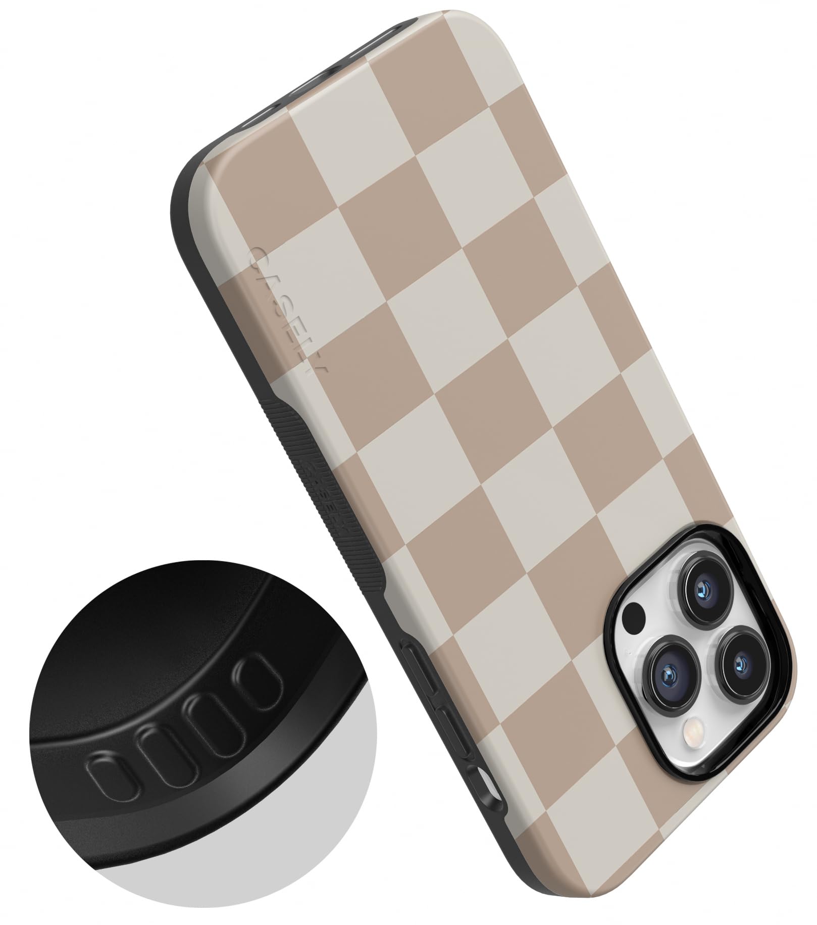 Casely iPhone 14 Pro Max Case | Compatible with MagSafe | Fit Check | Neutral Checkerboard Checkered Case