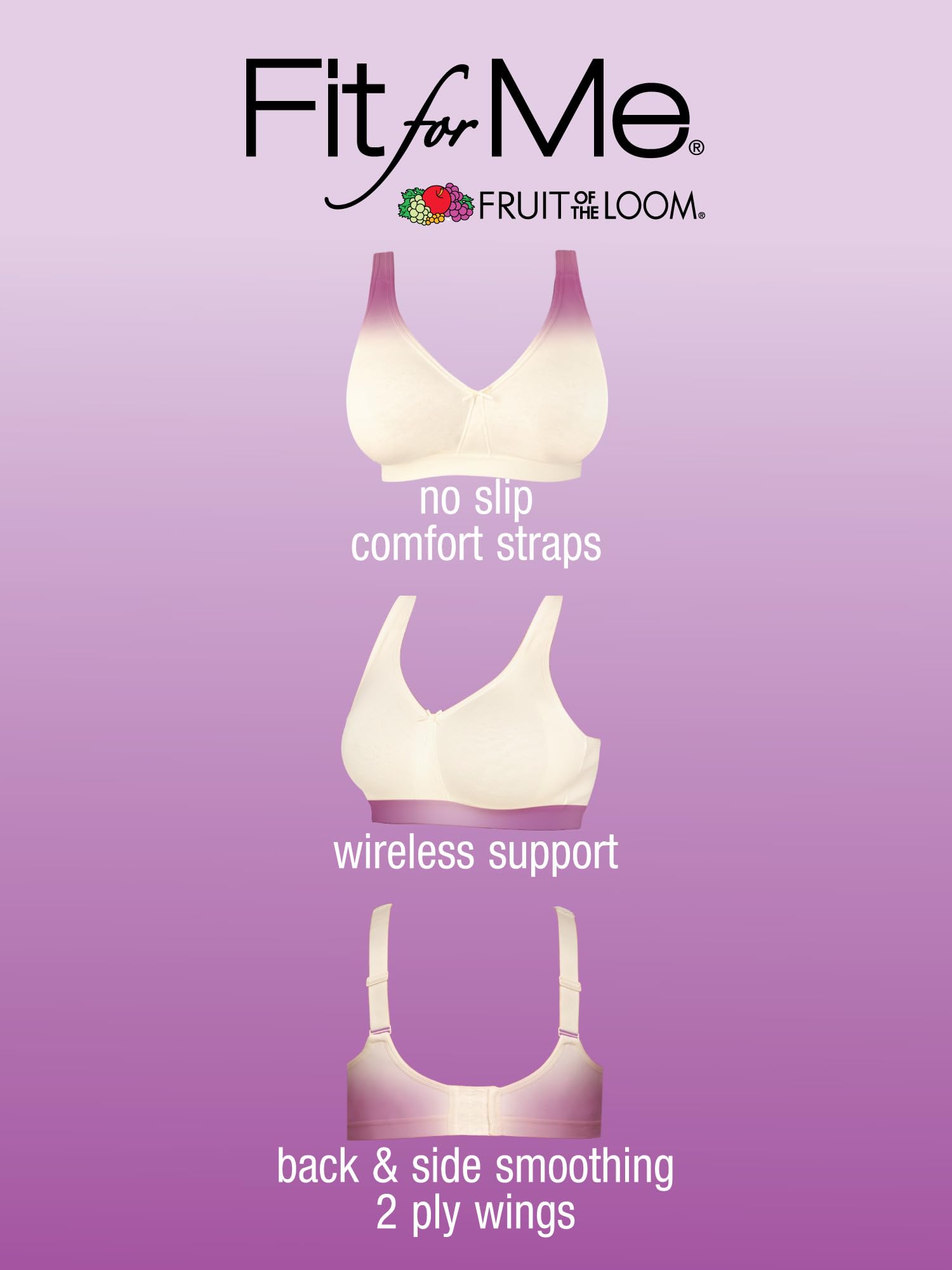 Fruit of the Loom Fit for Me Women's Plus-Size Wireless Cotton Bra, Available in Multi Packs!